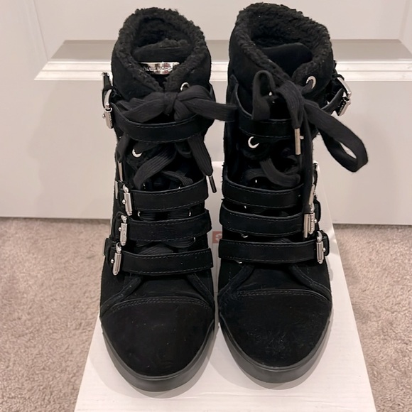 Michael Kors Suede Belted Wedge Ankle Boots - Picture 4 of 14